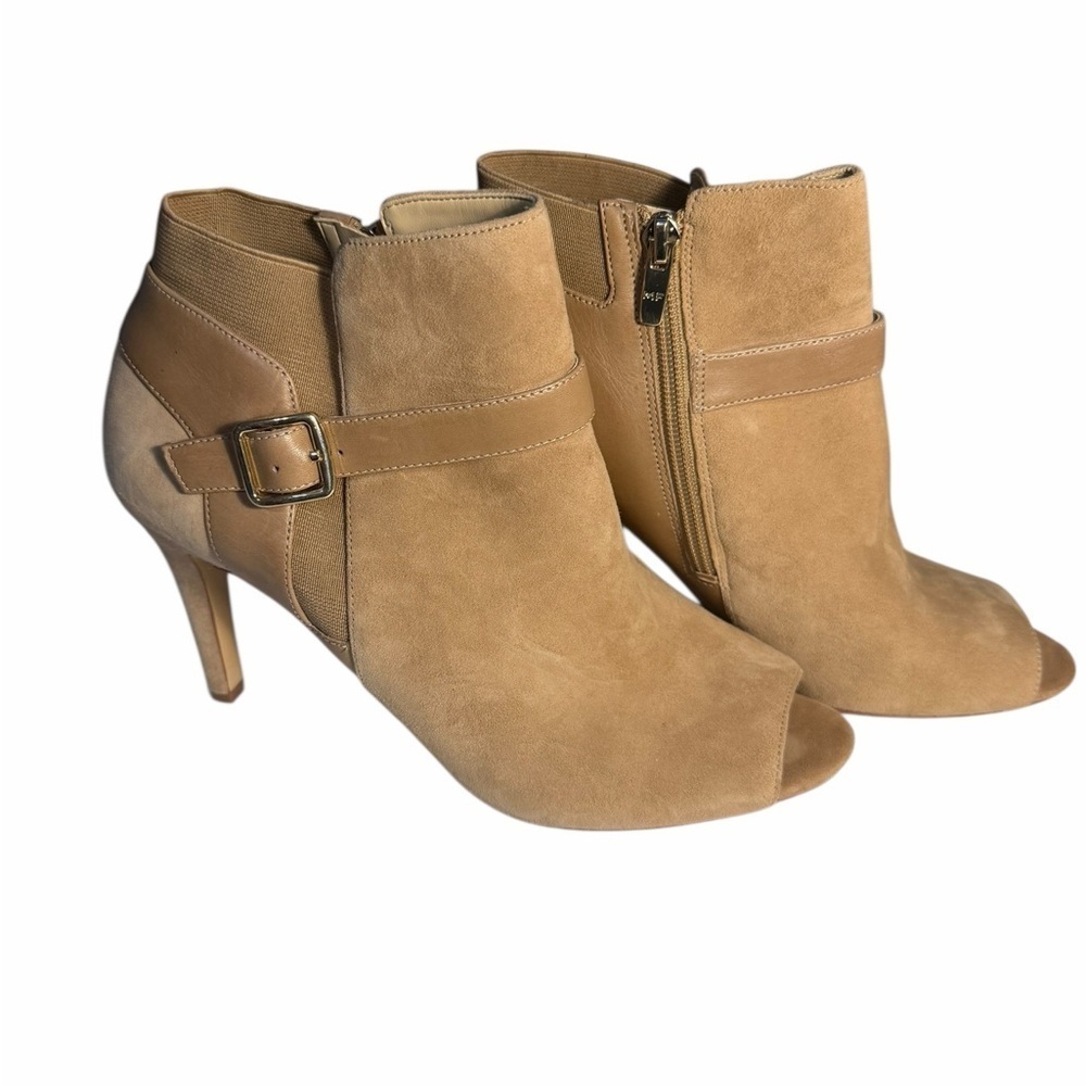Marc Fisher Camel Peep-Toe Heeled Boots 9.5